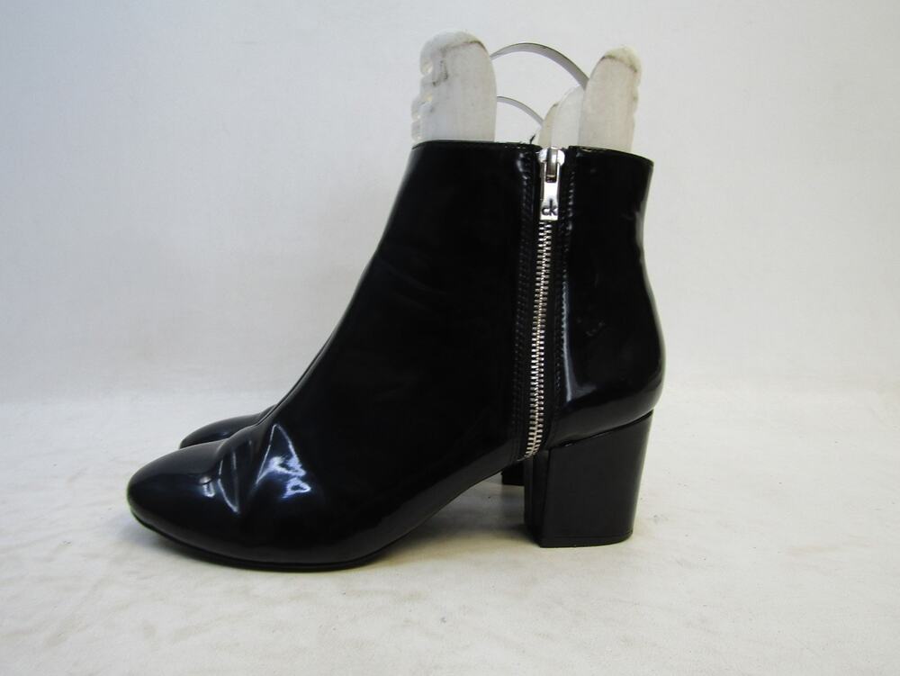 CALVIN KLEIN Womens Size 9.5 M Patient Black Leather Zip Ankle Fashion Boots